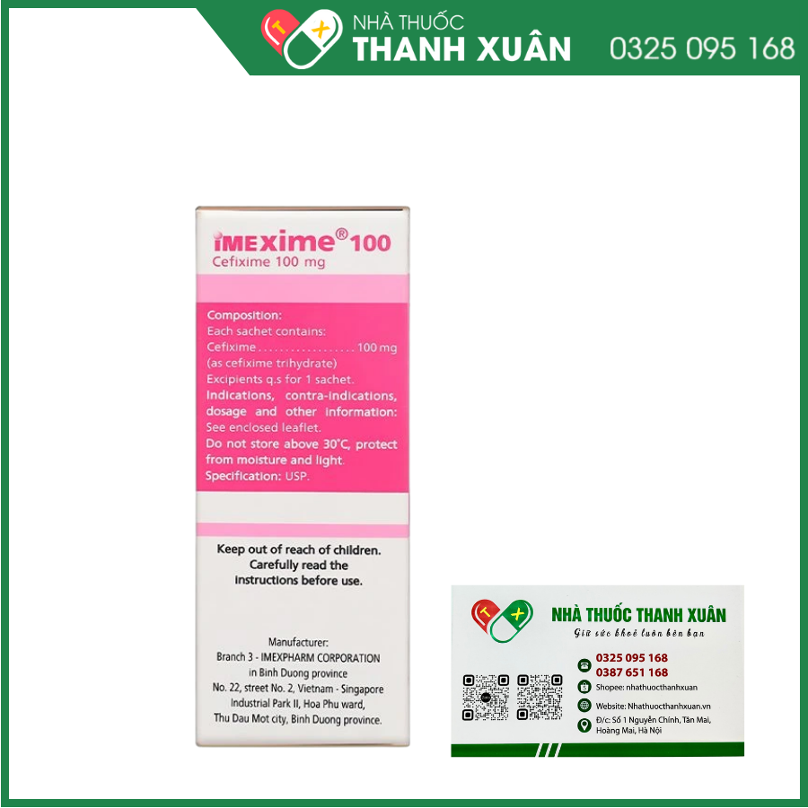 Bột pha hỗn dịch uống Imexime 100 điều trị nhiễm khuẩn
